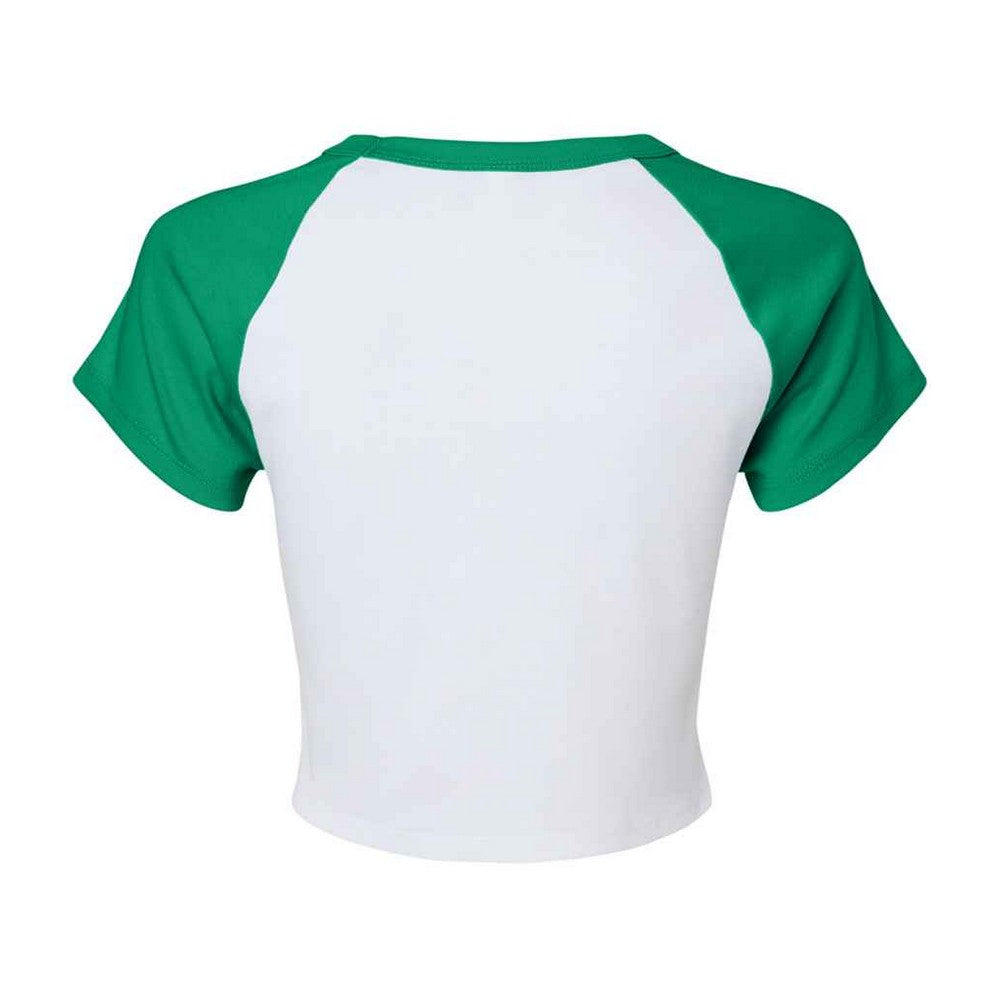 White-Kelly Green - Back - Bella + Canvas Womens-Ladies Micro-Rib Raglan Crop Top