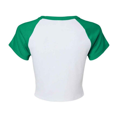 White-Kelly Green - Back - Bella + Canvas Womens-Ladies Micro-Rib Raglan Crop Top