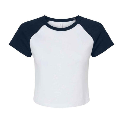 White-Navy - Front - Bella + Canvas Womens-Ladies Micro-Rib Raglan Crop Top