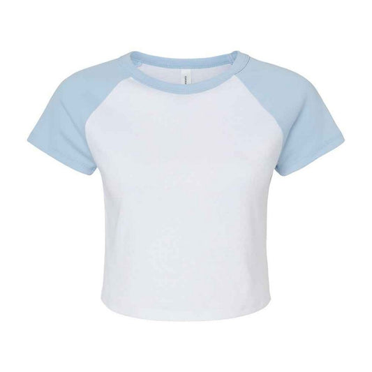 White-Baby Blue - Front - Bella + Canvas Womens-Ladies Micro-Rib Raglan Crop Top