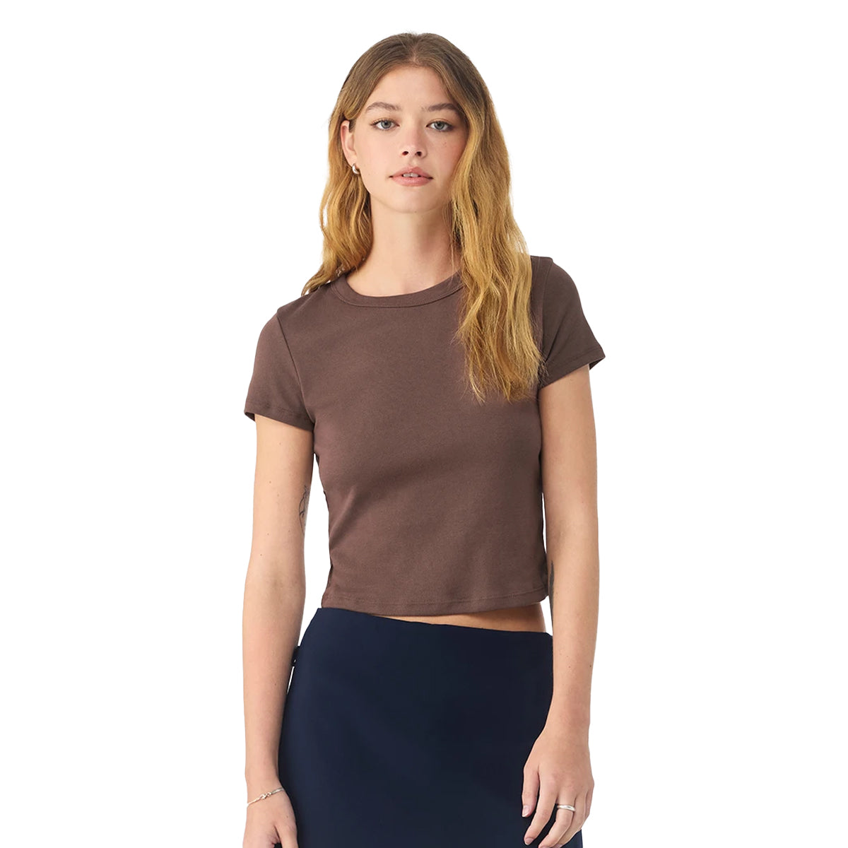 Cocoa Solid - Front - Bella + Canvas Womens-Ladies Micro-Rib Crop Top