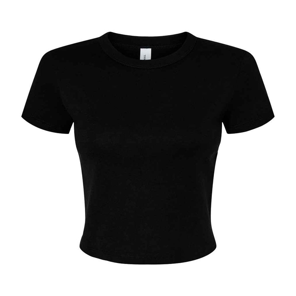 Solid Black - Front - Bella + Canvas Womens-Ladies Micro-Rib Crop Top