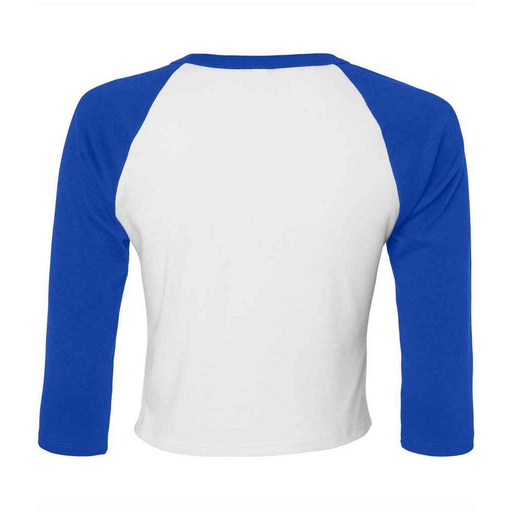 White-Royal Blue - Back - Bella + Canvas Womens-Ladies Micro-Rib Raglan 3-4 Sleeve T-Shirt