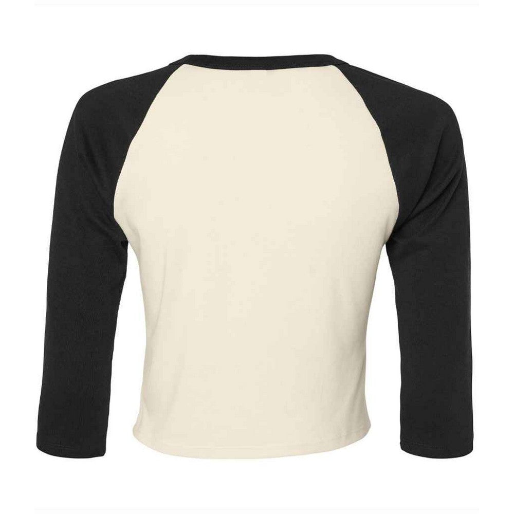 Natural-Black - Back - Bella + Canvas Womens-Ladies Micro-Rib Raglan 3-4 Sleeve T-Shirt
