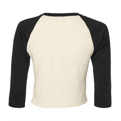 Natural-Black - Back - Bella + Canvas Womens-Ladies Micro-Rib Raglan 3-4 Sleeve T-Shirt