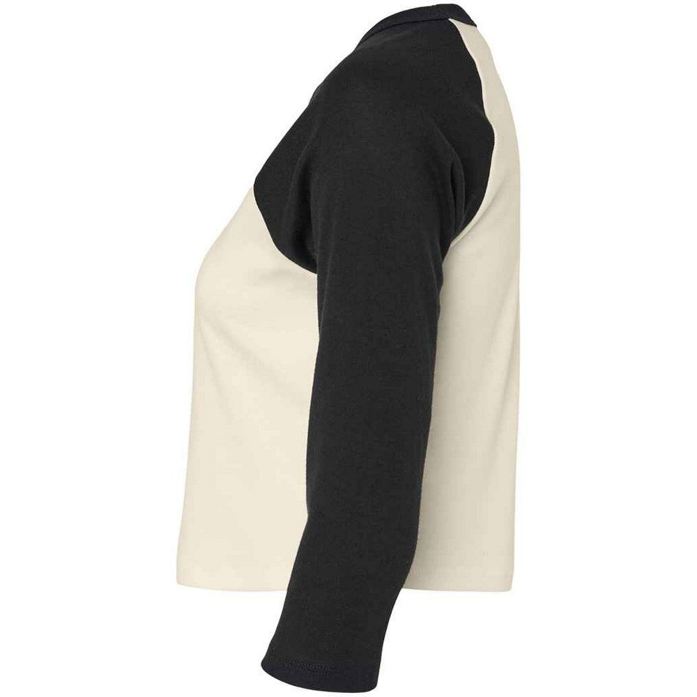 Natural-Black - Side - Bella + Canvas Womens-Ladies Micro-Rib Raglan 3-4 Sleeve T-Shirt