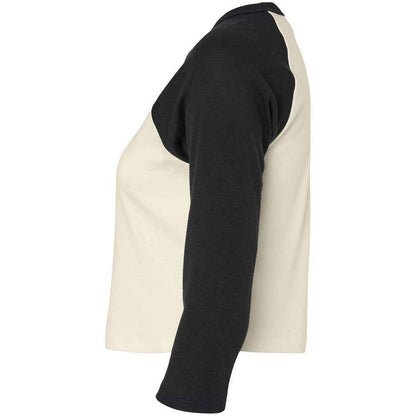 Natural-Black - Side - Bella + Canvas Womens-Ladies Micro-Rib Raglan 3-4 Sleeve T-Shirt