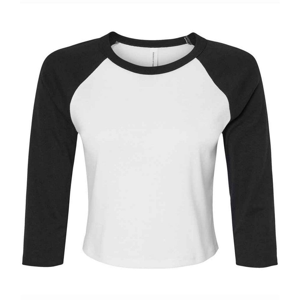 White-Black - Front - Bella + Canvas Womens-Ladies Micro-Rib Raglan 3-4 Sleeve T-Shirt