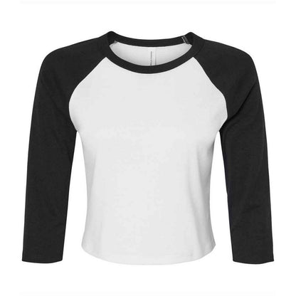 White-Black - Front - Bella + Canvas Womens-Ladies Micro-Rib Raglan 3-4 Sleeve T-Shirt