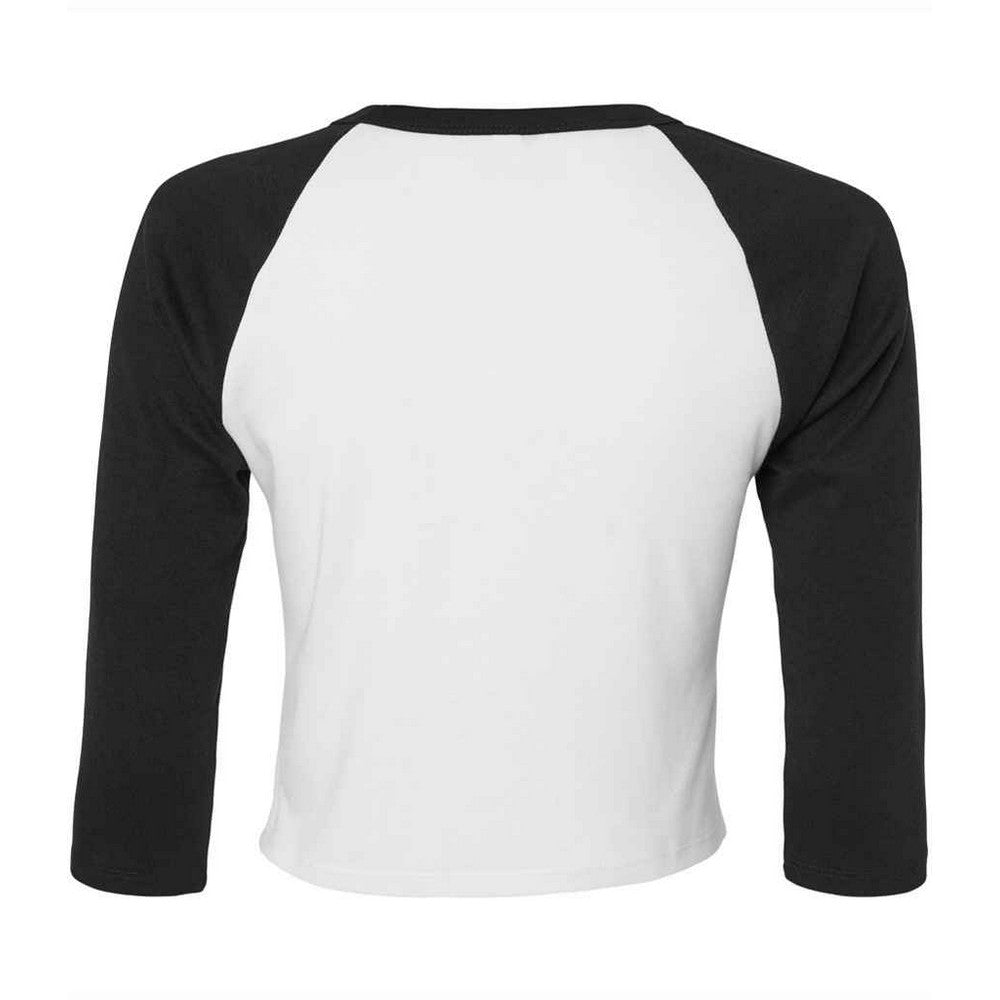 White-Black - Back - Bella + Canvas Womens-Ladies Micro-Rib Raglan 3-4 Sleeve T-Shirt