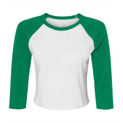 White-Kelly Green - Front - Bella + Canvas Womens-Ladies Micro-Rib Raglan 3-4 Sleeve T-Shirt