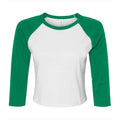 White-Kelly Green - Front - Bella + Canvas Womens-Ladies Micro-Rib Raglan 3-4 Sleeve T-Shirt