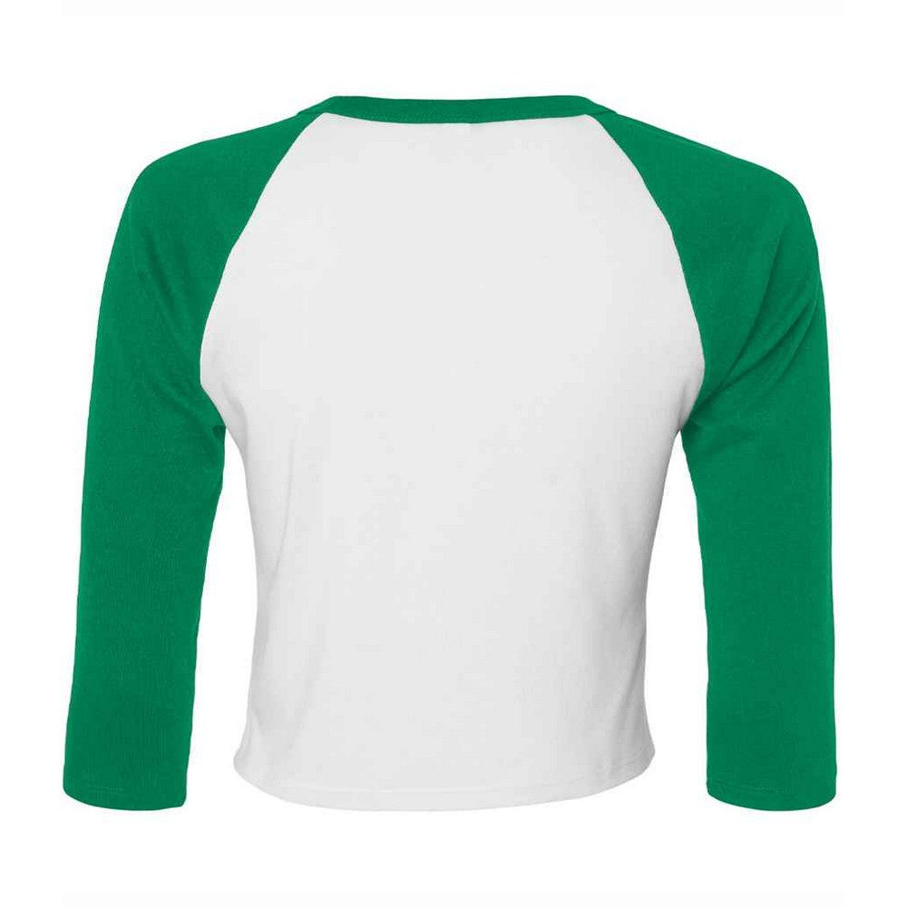 White-Kelly Green - Back - Bella + Canvas Womens-Ladies Micro-Rib Raglan 3-4 Sleeve T-Shirt