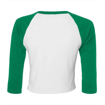 White-Kelly Green - Back - Bella + Canvas Womens-Ladies Micro-Rib Raglan 3-4 Sleeve T-Shirt