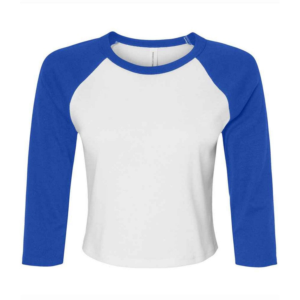 White-Royal Blue - Front - Bella + Canvas Womens-Ladies Micro-Rib Raglan 3-4 Sleeve T-Shirt