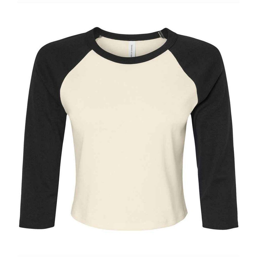 Natural-Black - Front - Bella + Canvas Womens-Ladies Micro-Rib Raglan 3-4 Sleeve T-Shirt
