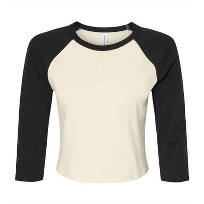 Natural-Black - Front - Bella + Canvas Womens-Ladies Micro-Rib Raglan 3-4 Sleeve T-Shirt