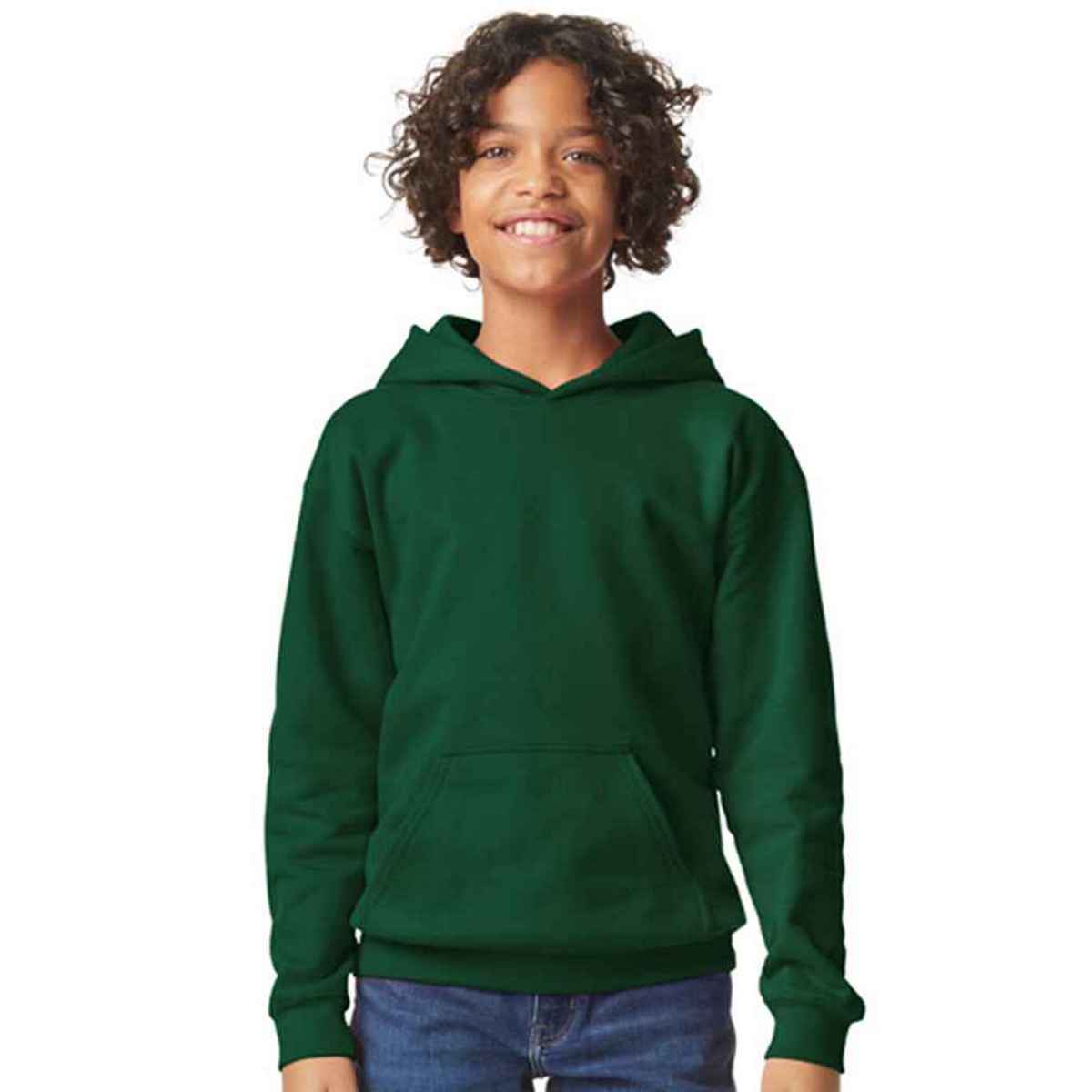Forest Green - Side - Gildan Childrens-Kids Soft Touch Midweight Hoodie