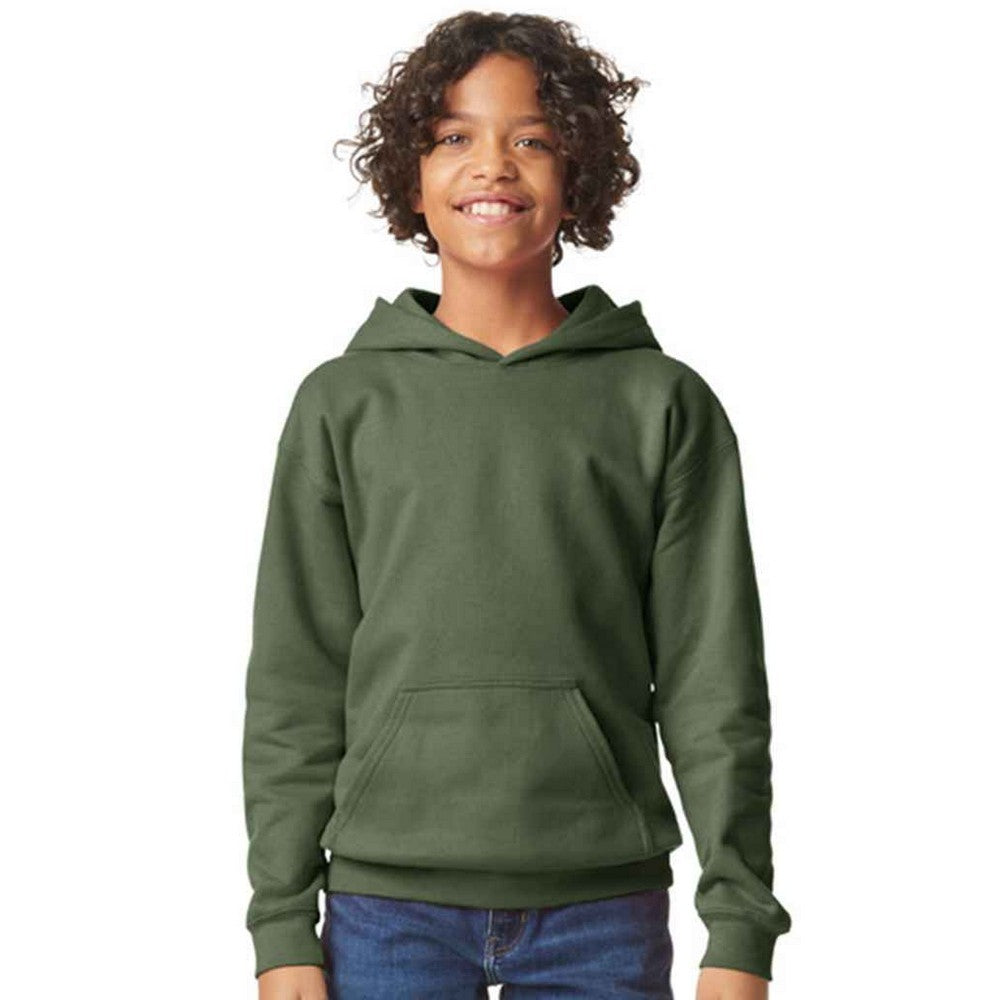 Military Green - Front - Gildan Childrens-Kids Soft Touch Midweight Hoodie