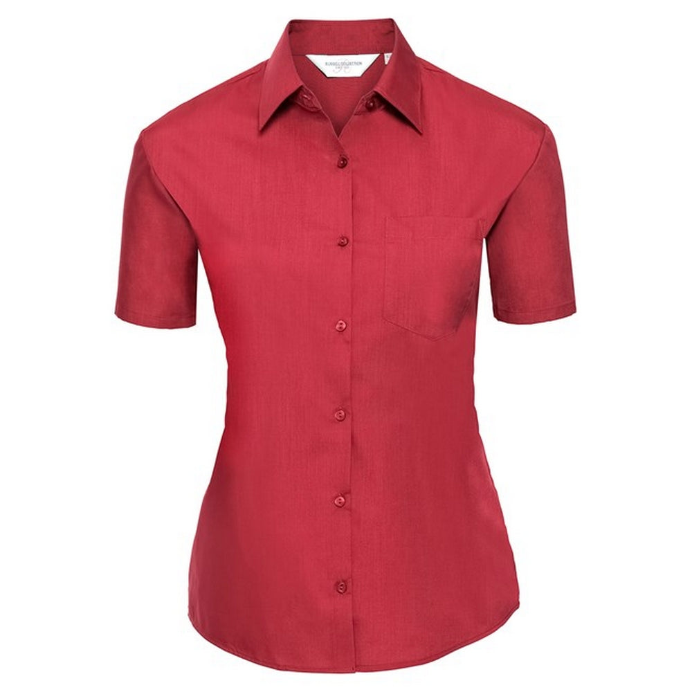 Classic Red - Front - Russell Collection Womens-Ladies Poplin Easy-Care Shirt