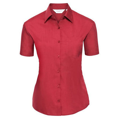 Classic Red - Front - Russell Collection Womens-Ladies Poplin Easy-Care Shirt