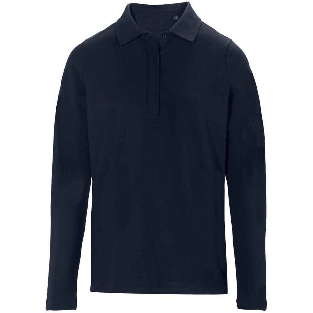 Night Blue - Front - NEOBLU Womens-Ladies Owen Pique Long-Sleeved Polo Shirt
