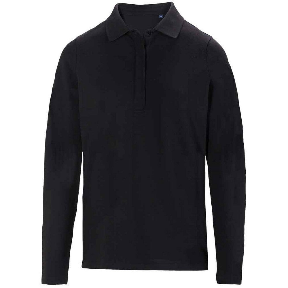 Deep Black - Front - NEOBLU Womens-Ladies Owen Pique Long-Sleeved Polo Shirt