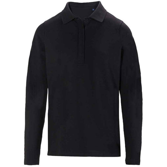 Deep Black - Front - NEOBLU Womens-Ladies Owen Pique Long-Sleeved Polo Shirt