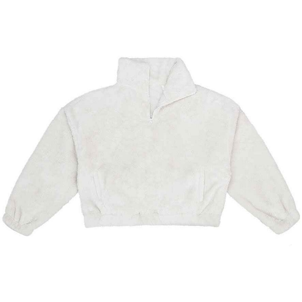 Natural - Front - Brand Lab Womens-Ladies Fluffy Quarter Zip Fleece Top