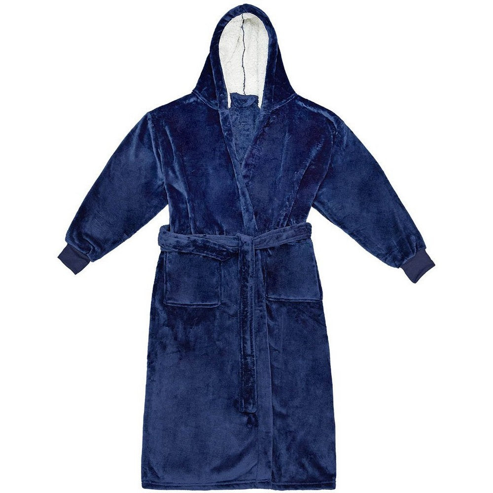 Navy - Front - Brand Lab Unisex Adult Hooded Cuffed Robe