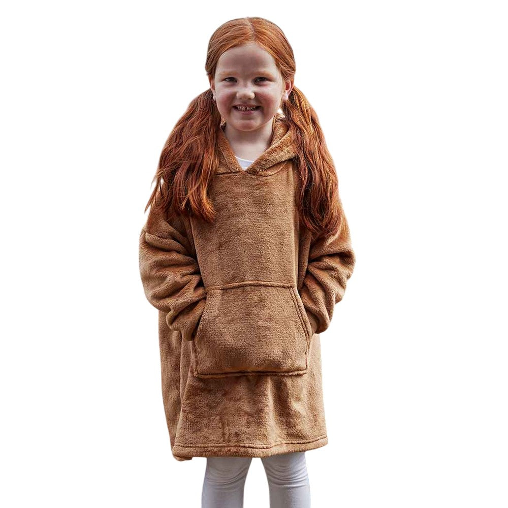 Brown - Side - Brand Lab Childrens-Kids Character Teddy Bear Hoodie Blanket
