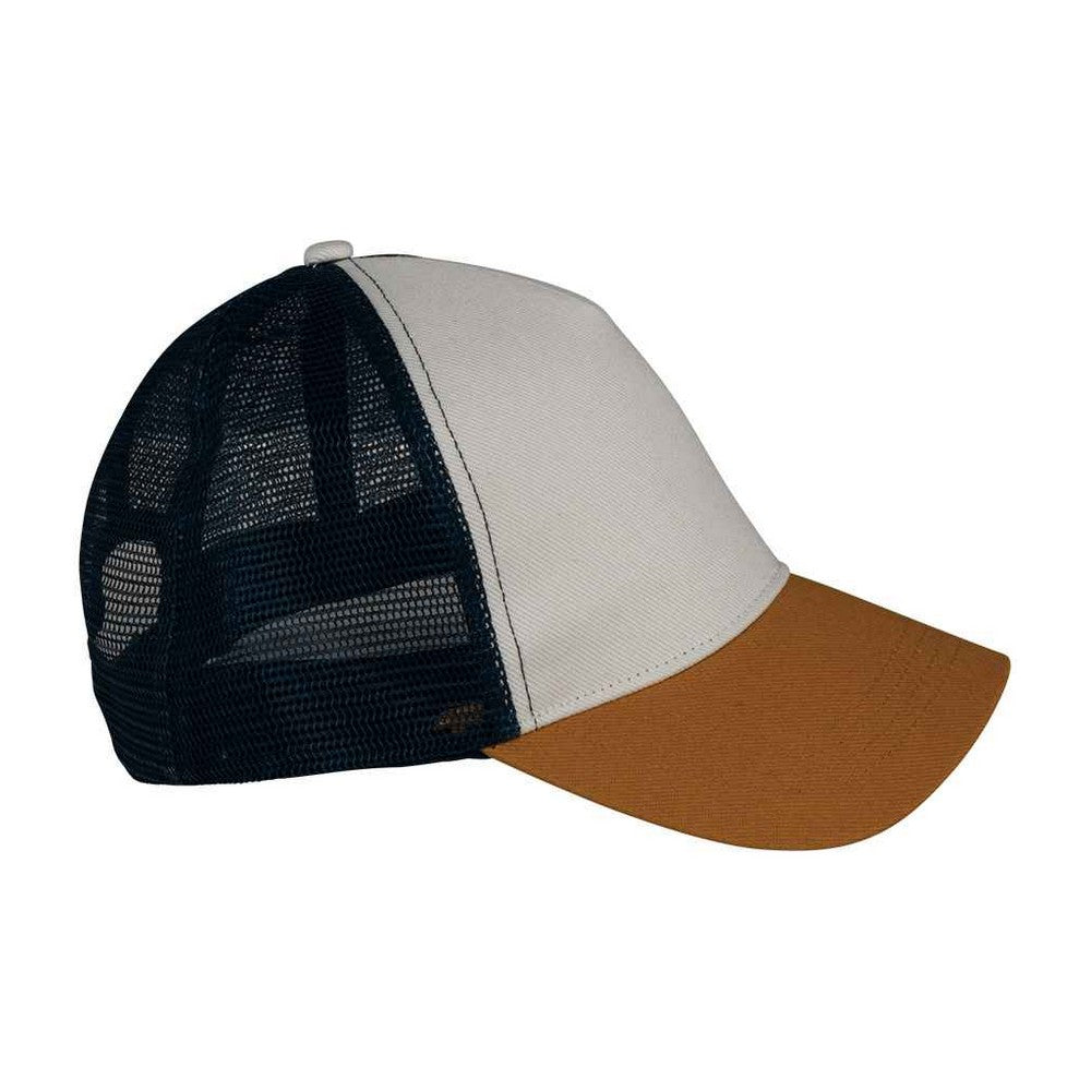Ivory-Curcuma-Navy - Side - Native Spirit 5 Panel Trucker Cap