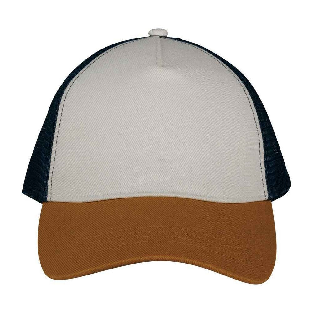 Ivory-Curcuma-Navy - Front - Native Spirit 5 Panel Trucker Cap