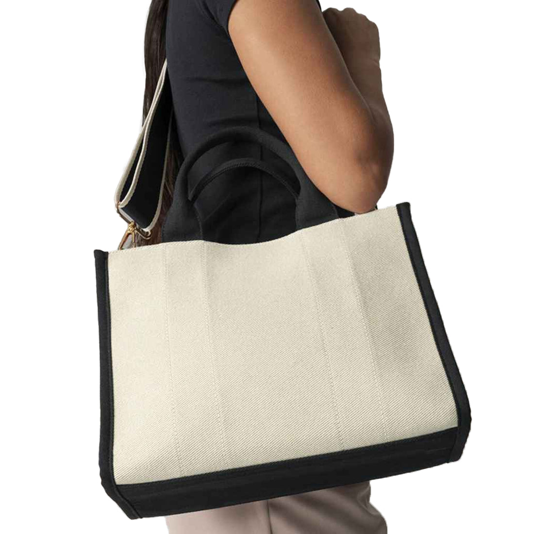 Natural-Black - Back - Quadra Puerto Contrast Detail Tote Bag
