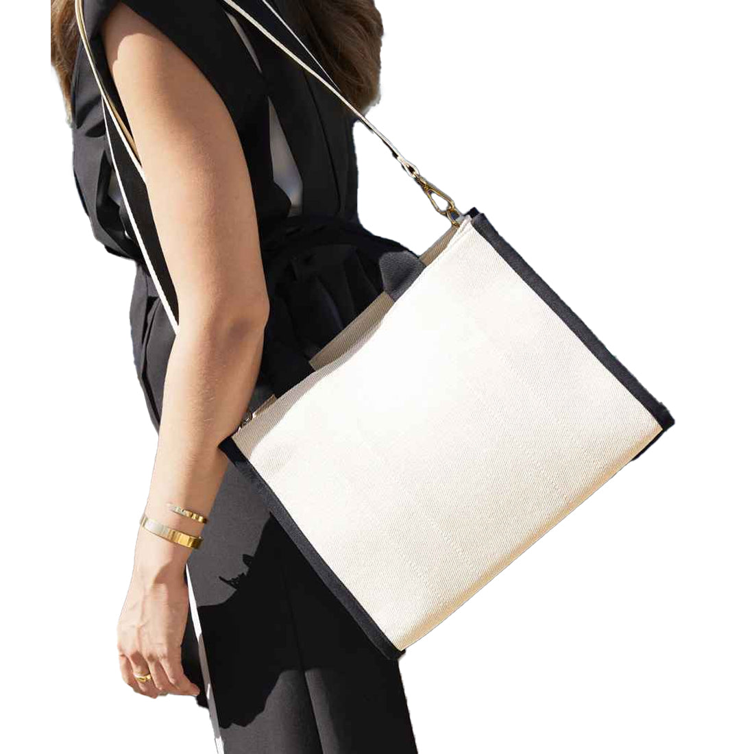 Natural-Black - Side - Quadra Puerto Contrast Detail Tote Bag