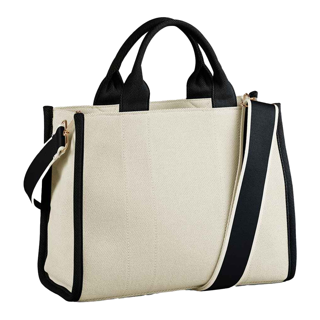 Natural-Black - Front - Quadra Puerto Contrast Detail Tote Bag