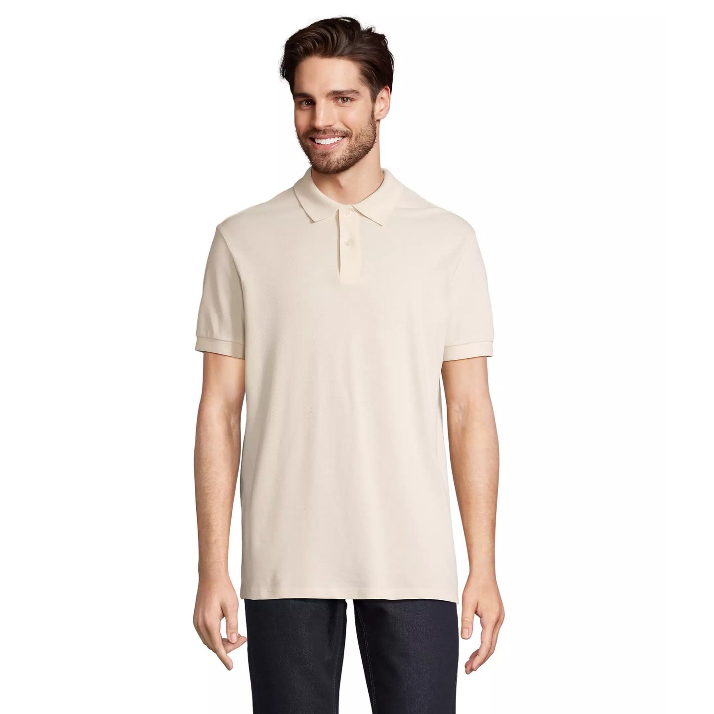 Natural - Front - SOLS Unisex Adult Pacific Pique Twin Needle Stitch Polo Shirt