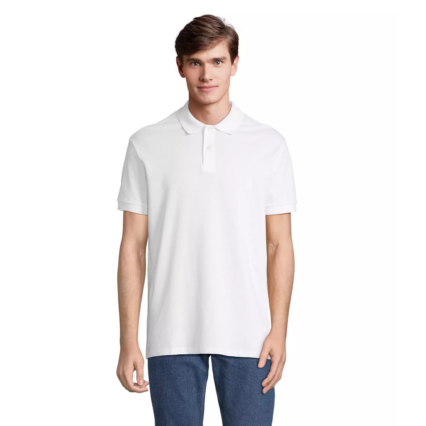 White - Front - SOLS Unisex Adult Pacific Pique Twin Needle Stitch Polo Shirt