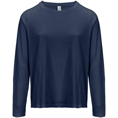 Navy - Front - SOLS Womens-Ladies Monarch Long-Sleeved T-Shirt