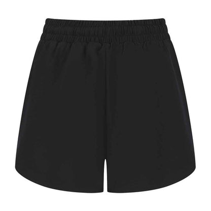 Black-Black - Back - Tombo Womens-Ladies Double Layer Sports Shorts