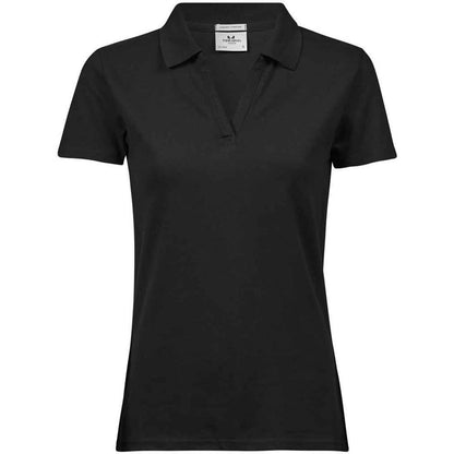 Black - Front - Tee Jays Womens-Ladies Luxury Stretch V Neck Polo Shirt