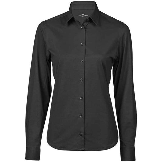 Black - Front - Tee Jays Womens-Ladies Stretch Long-Sleeved Active Shirt