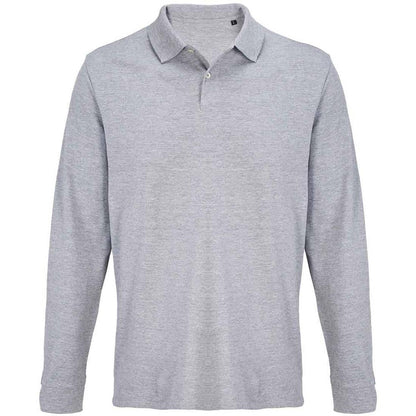 Grey Marl - Front - SOLS Unisex Adult Pacific Pique Long-Sleeved Polo Shirt