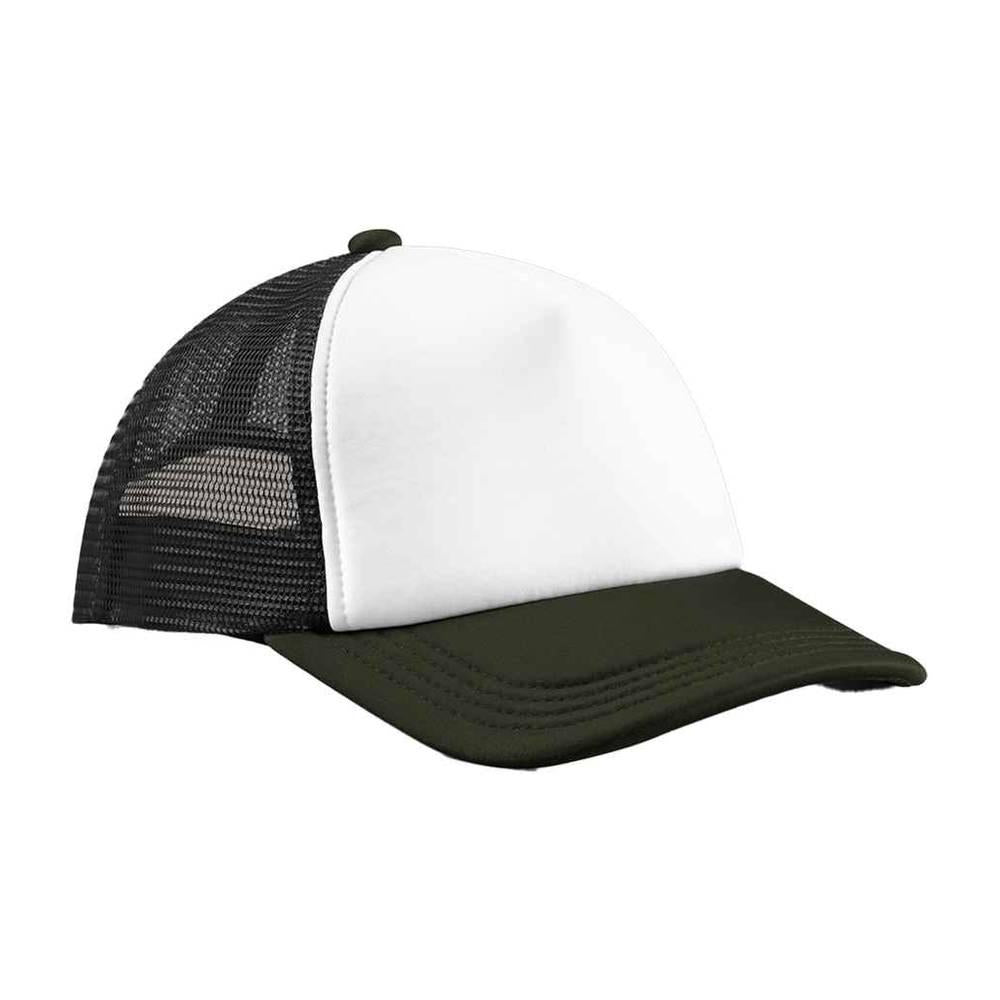 Black-Dark Olive - Front - Beechfield Retro 5 Panel Trucker Cap
