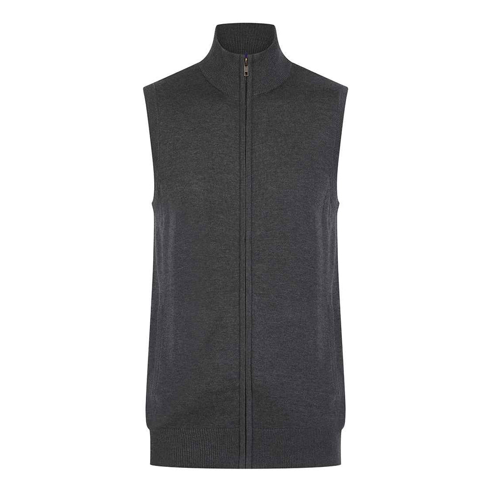 Grey Marl - Front - Henbury Mens Plain Full Zip Sleeveless Gilet