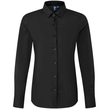 Black - Front - Premier Womens-Ladies Recyclight Poplin Long-Sleeved Shirt
