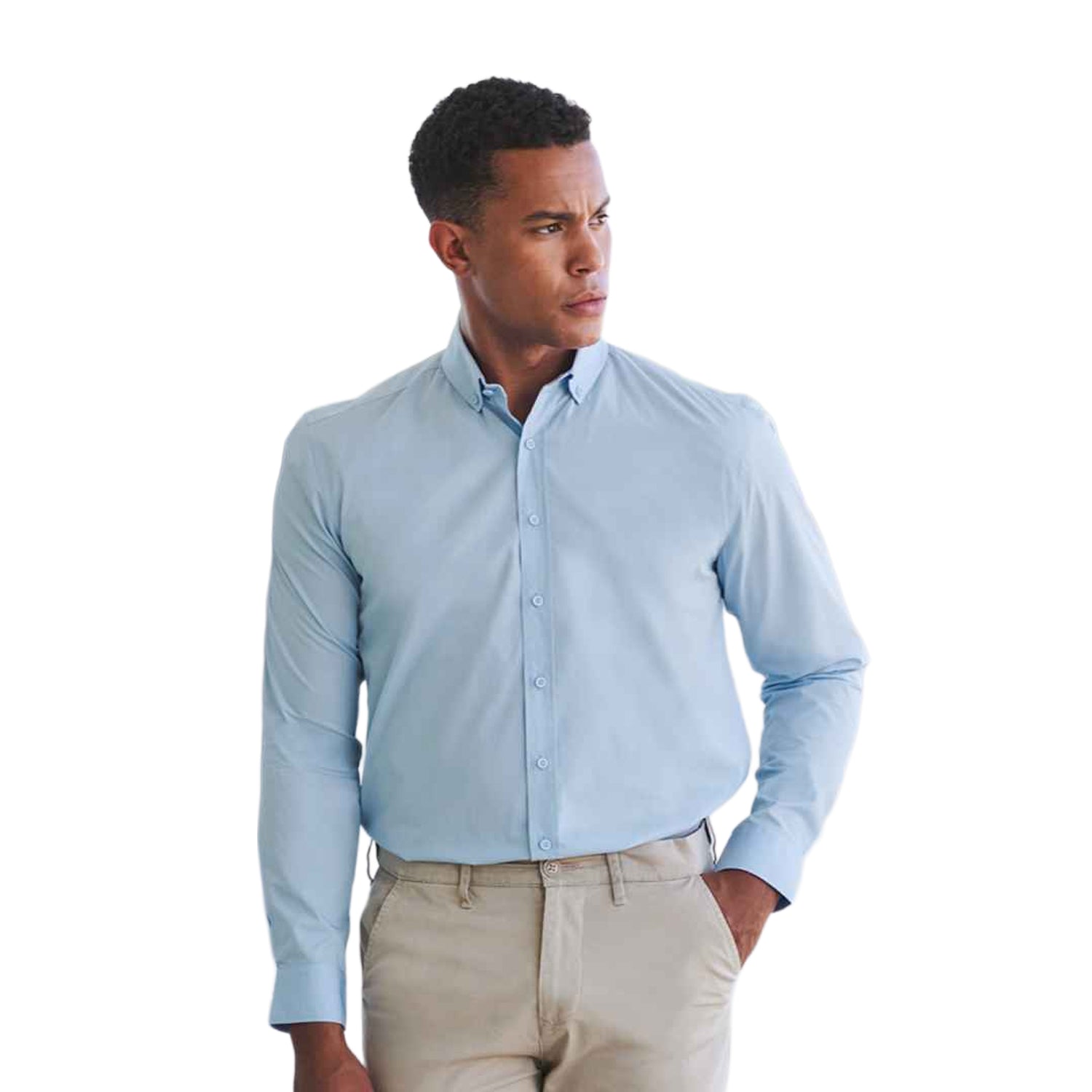 Light Blue - Back - Henbury Mens Cotton CoolPlus Long-Sleeved Formal Shirt