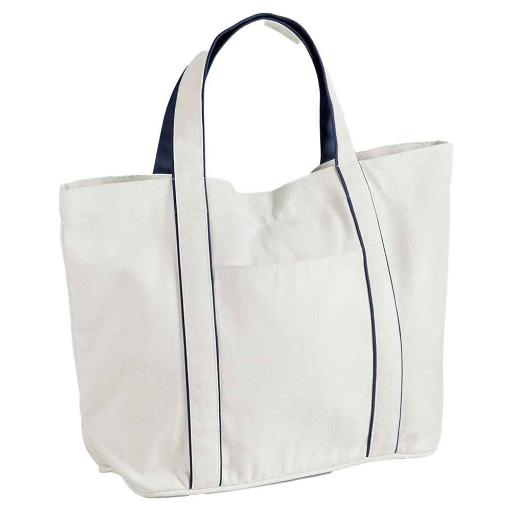 Soft White-French Navy - Front - Westford Mill Courtside Tote Bag