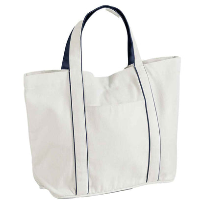 Soft White-French Navy - Front - Westford Mill Courtside Tote Bag