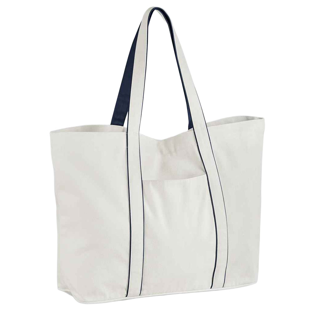 Soft White-French Navy - Front - Westford Mill Large Tote Bag